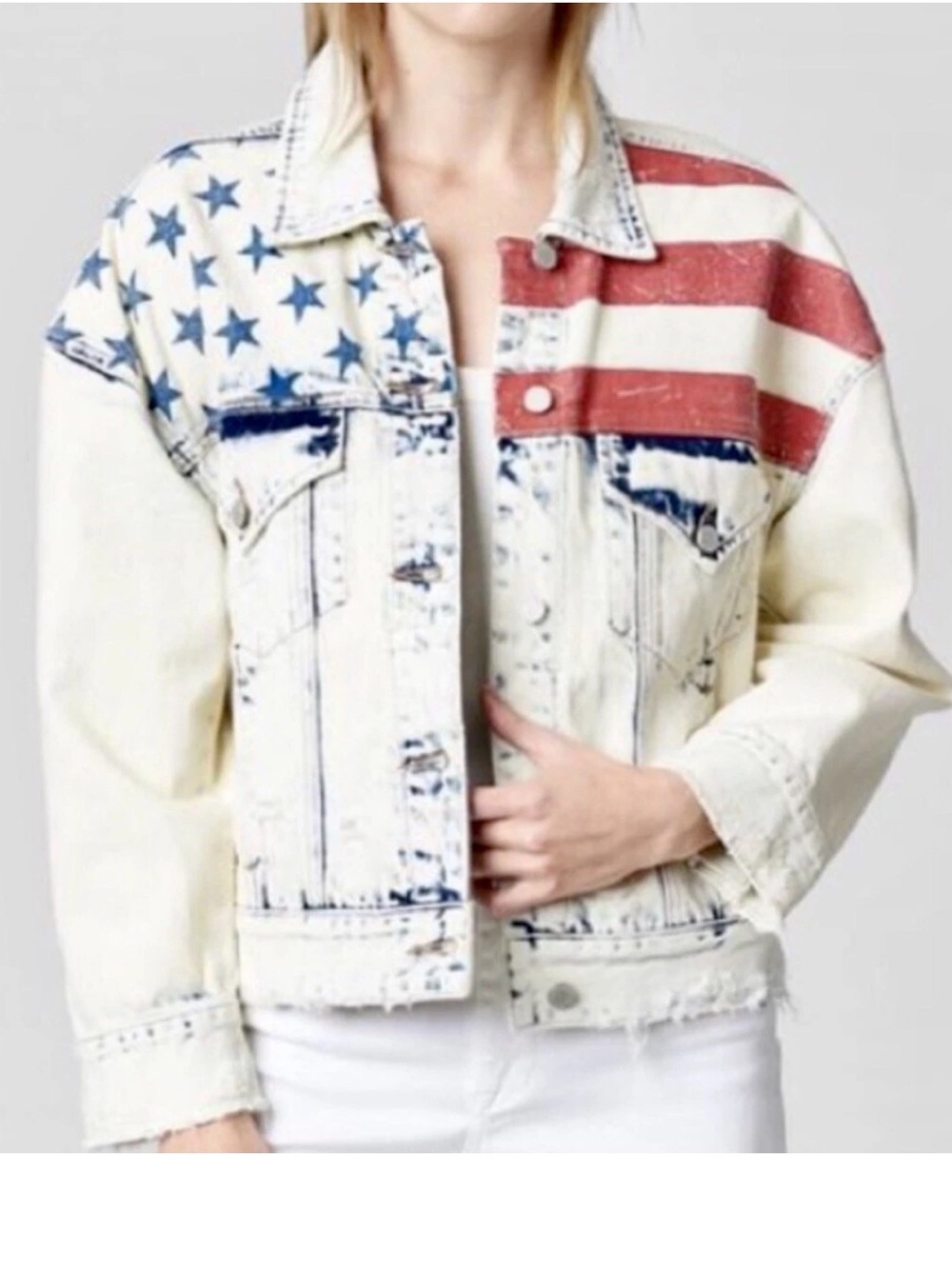 Blank NYC denim jacket American flags new authentic 100% cotton women size large